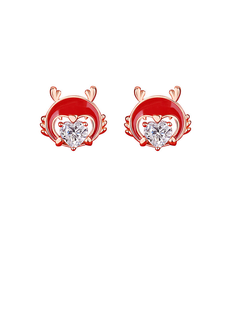 925 Sterling Silver Plated Rose Gold Fashion Enamel Chinese Zodiac Dragon Stud Earrings with Cubic Zirconia - Luxurious Look