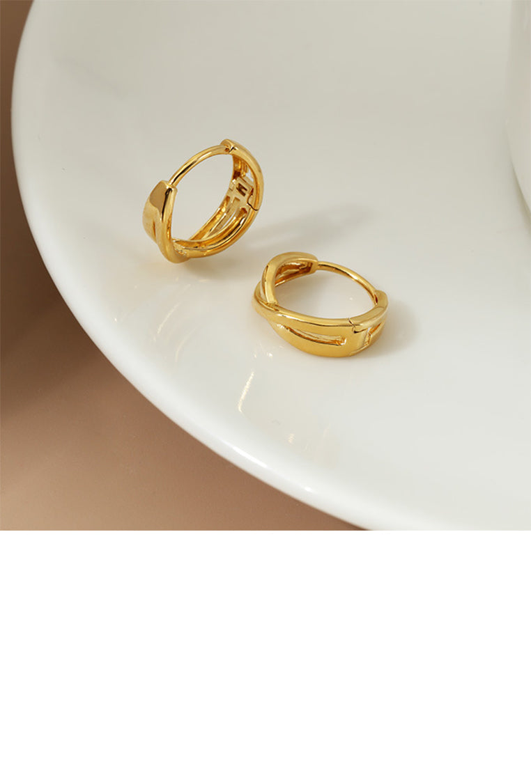 925 Sterling Silver Plated Gold Simple Personality Cross Geometric Earrings