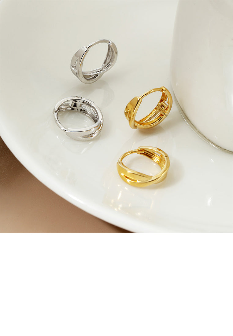 925 Sterling Silver Plated Gold Simple Personality Cross Geometric Earrings