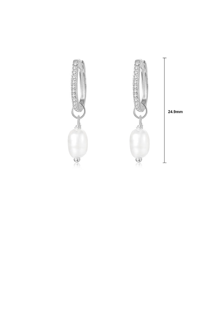925 Sterling Silver Simple Elegant Imitation Pearl Geometric Earrings with Cubic Zirconia - Luxurious Look