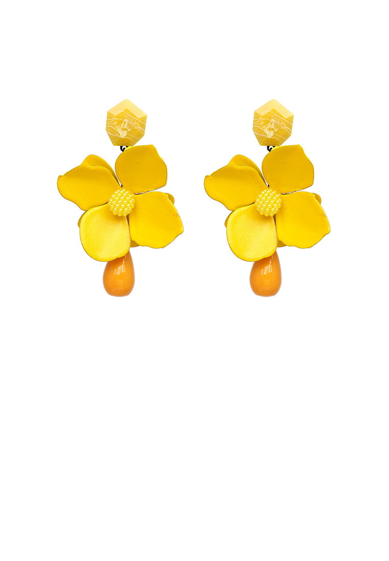 Fashion Exaggerated Yellow Flower Water Drop-shaped Earrings
