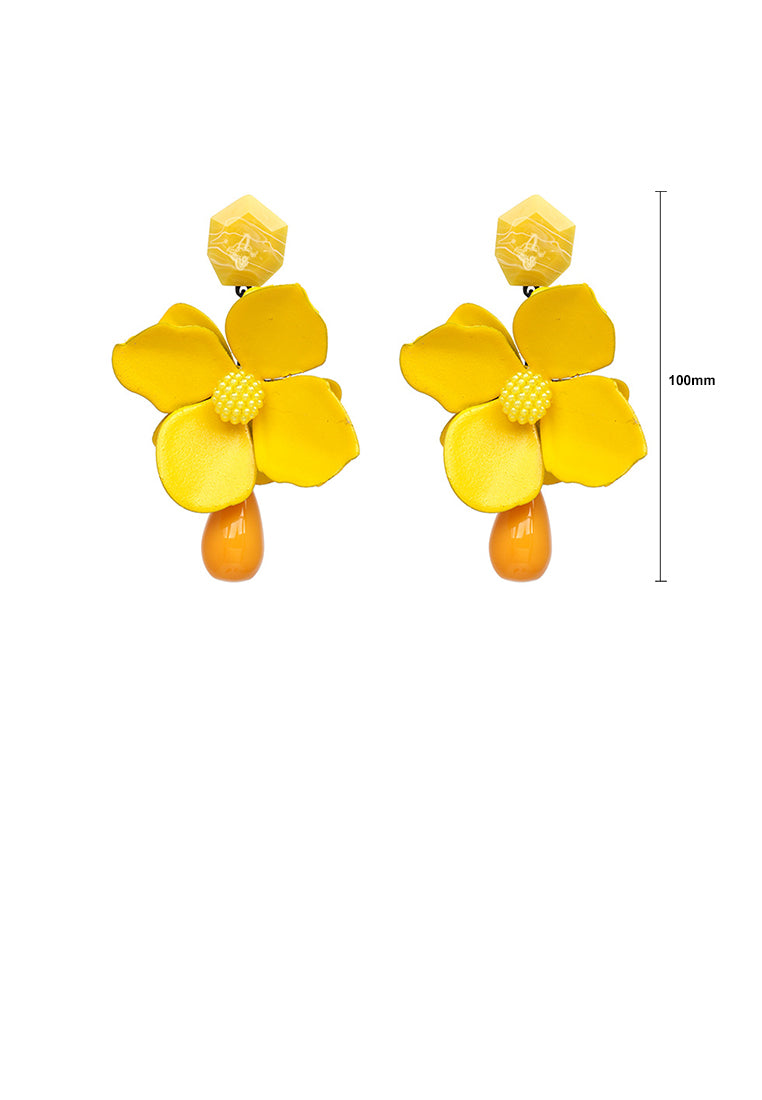 Fashion Exaggerated Yellow Flower Water Drop-shaped Earrings