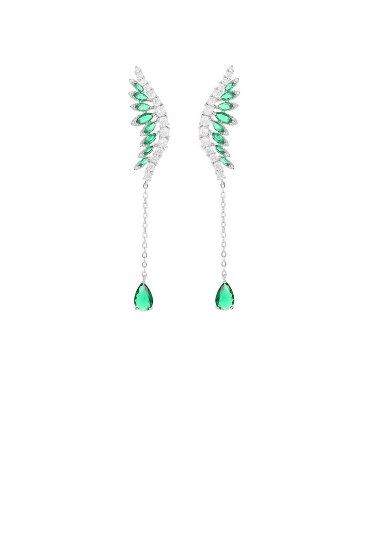 925 Sterling Silver Fashion Simple Angel Wings Tassel Earrings with Cubic Zirconia - Luxurious Look