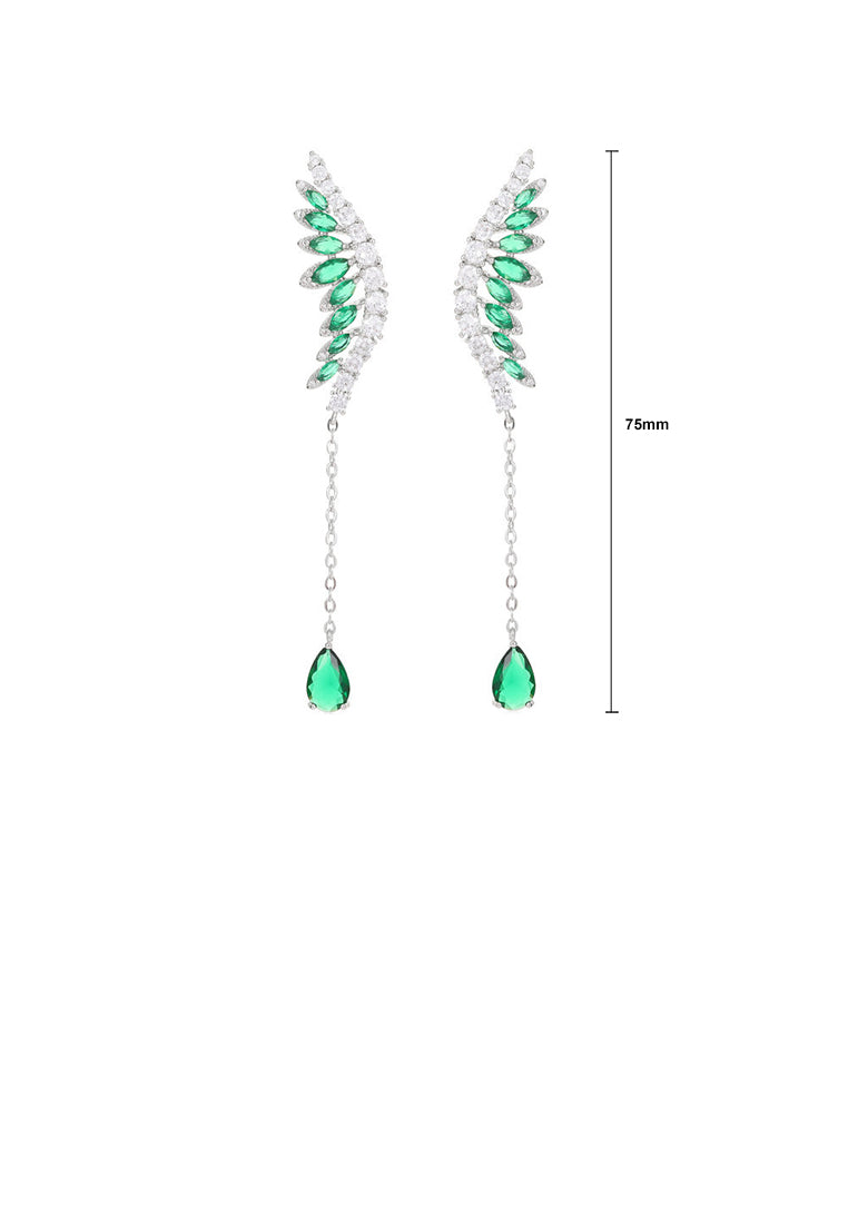 925 Sterling Silver Fashion Simple Angel Wings Tassel Earrings with Cubic Zirconia - Luxurious Look