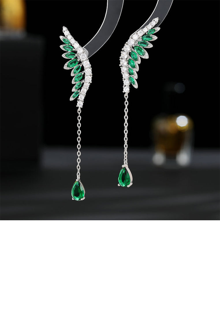 925 Sterling Silver Fashion Simple Angel Wings Tassel Earrings with Cubic Zirconia - Luxurious Look