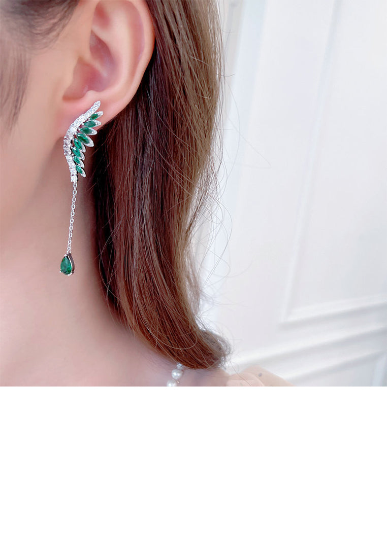 925 Sterling Silver Fashion Simple Angel Wings Tassel Earrings with Cubic Zirconia - Luxurious Look