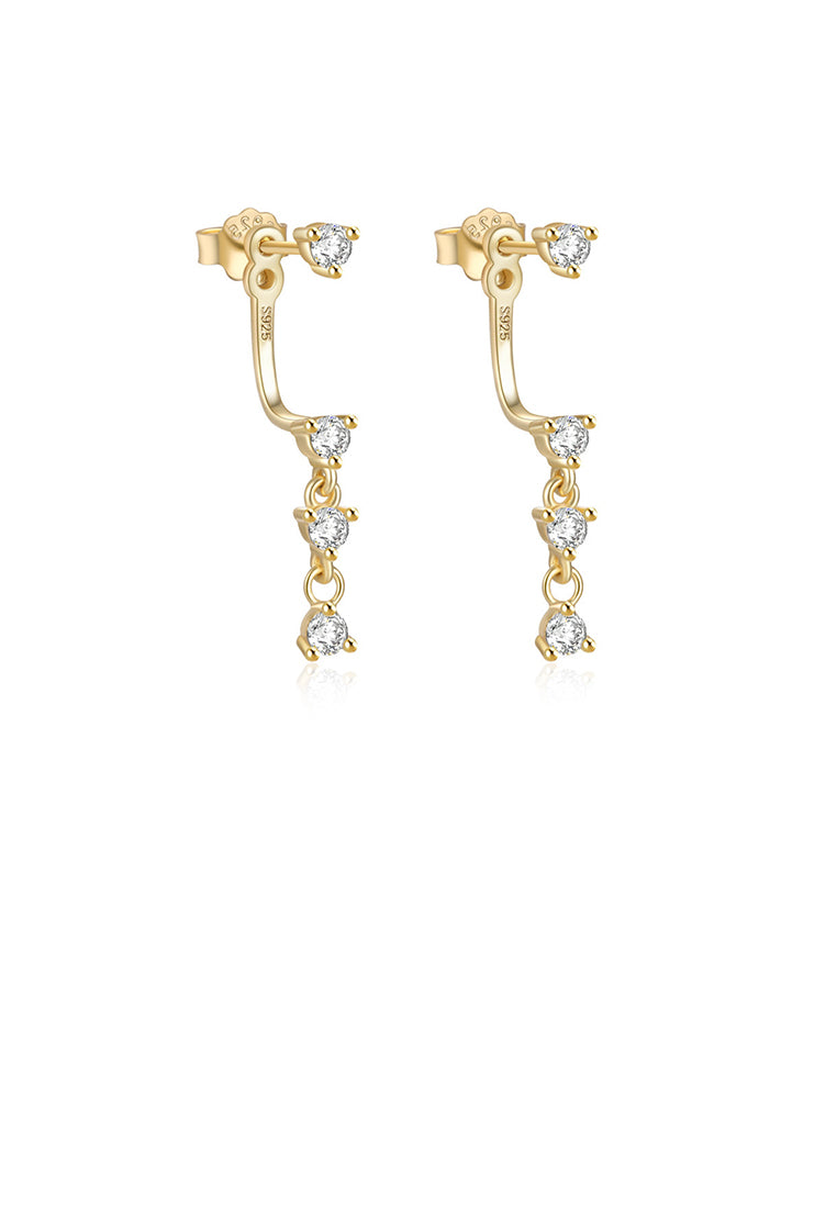 925 Sterling Silver Plated Gold Simple Creative Geometric Tassel Earrings with Cubic Zirconia - Luxurious Look