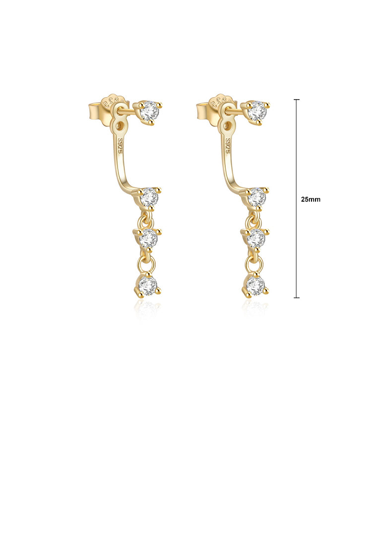 925 Sterling Silver Plated Gold Simple Creative Geometric Tassel Earrings with Cubic Zirconia - Luxurious Look
