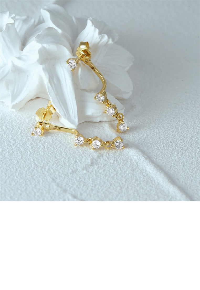 925 Sterling Silver Plated Gold Simple Creative Geometric Tassel Earrings with Cubic Zirconia - Luxurious Look