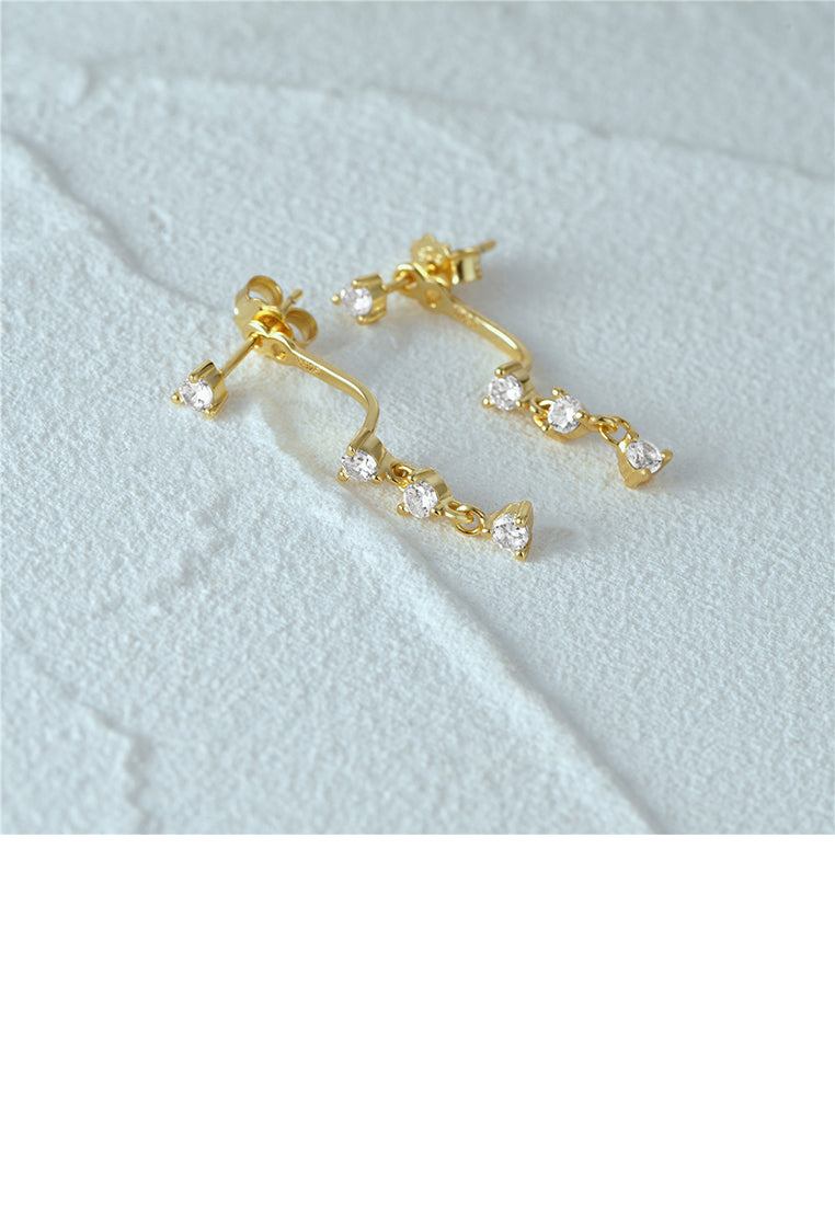 925 Sterling Silver Plated Gold Simple Creative Geometric Tassel Earrings with Cubic Zirconia - Luxurious Look