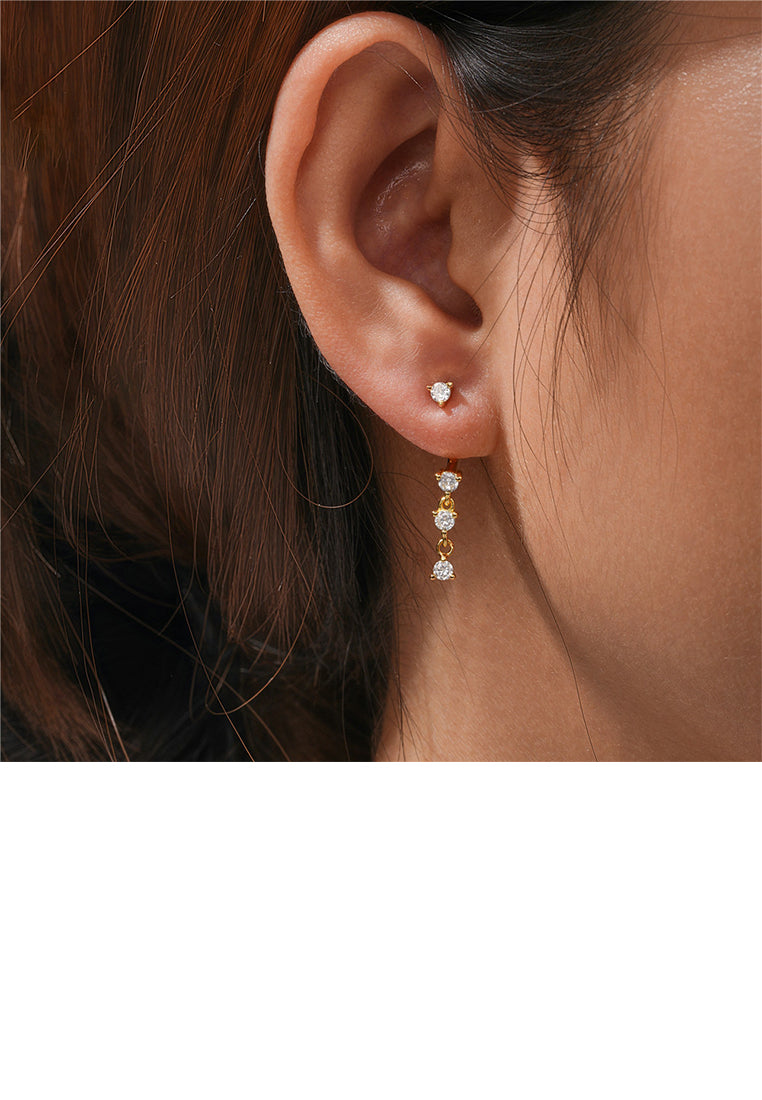 925 Sterling Silver Plated Gold Simple Creative Geometric Tassel Earrings with Cubic Zirconia - Luxurious Look