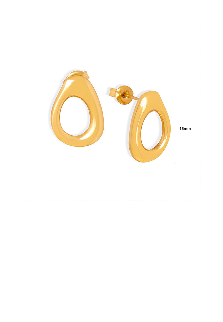 Simple and Fashion Plated Gold 316L Stainless Steel Hollow Water Drop-shaped Geometric Stud Earrings