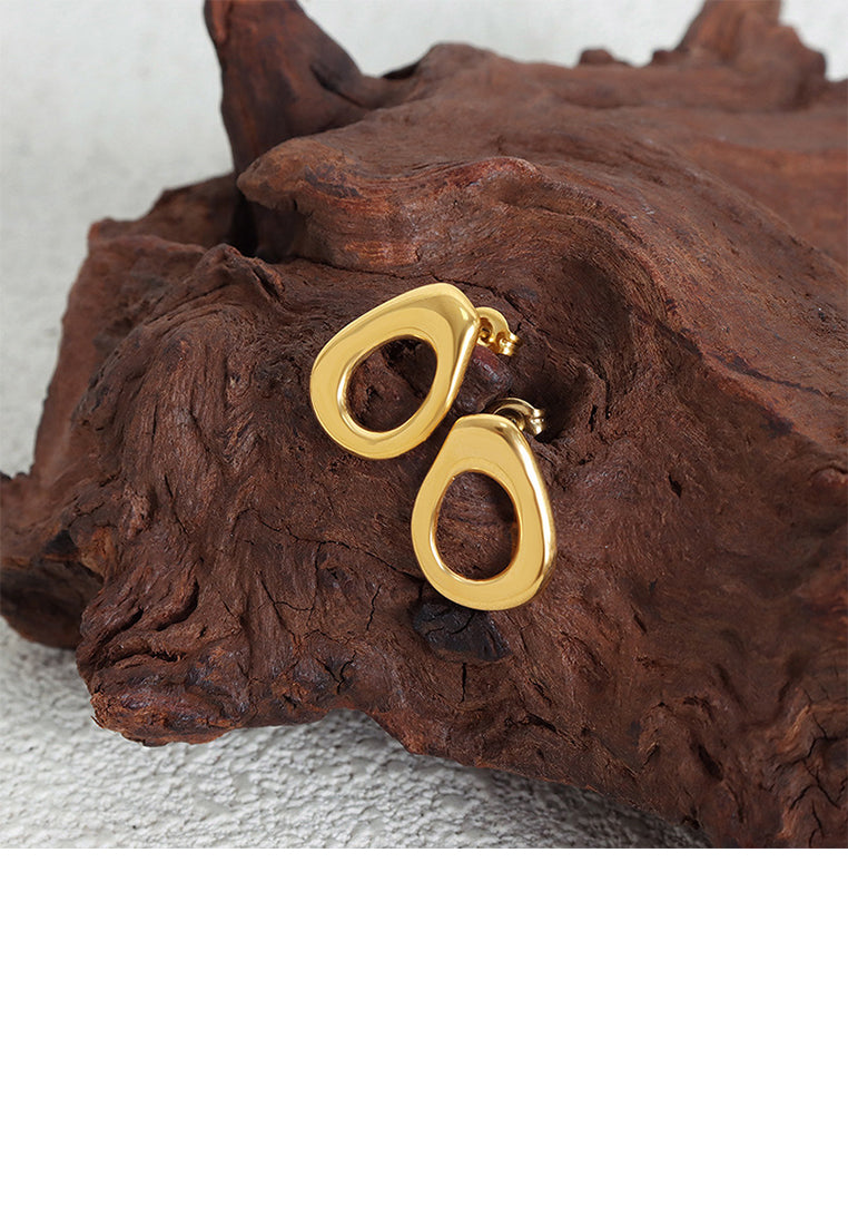 Simple and Fashion Plated Gold 316L Stainless Steel Hollow Water Drop-shaped Geometric Stud Earrings