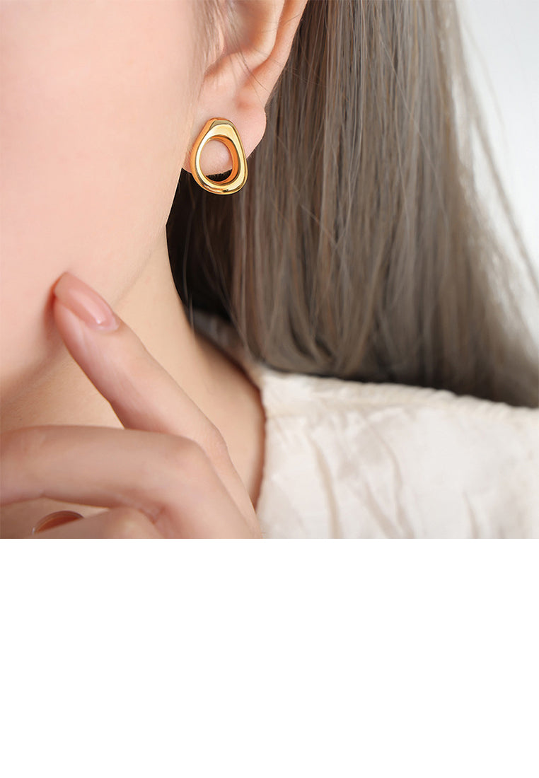 Simple and Fashion Plated Gold 316L Stainless Steel Hollow Water Drop-shaped Geometric Stud Earrings
