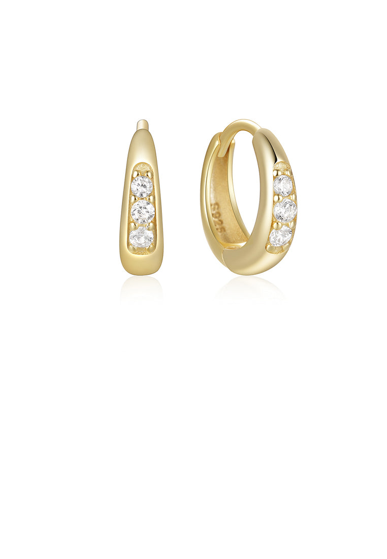 925 Sterling Silver Plated Gold Simple Fashion Geometric Hoop Earrings with White Cubic Zirconia - Luxurious Look