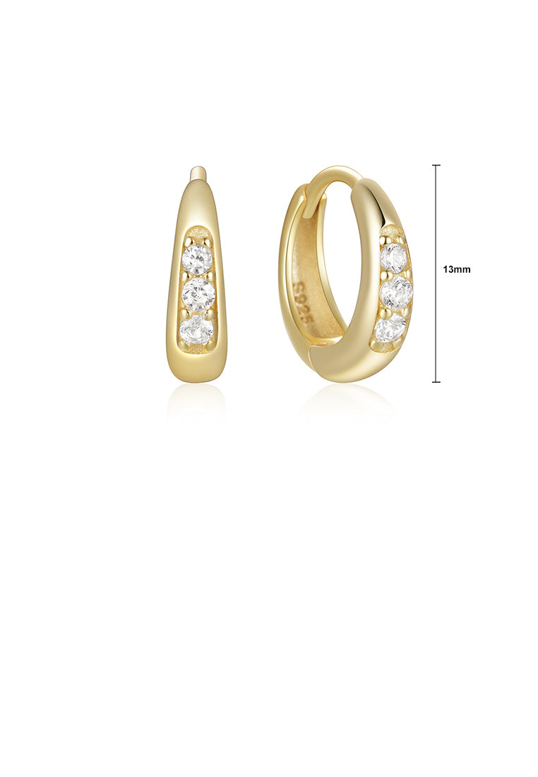 925 Sterling Silver Plated Gold Simple Fashion Geometric Hoop Earrings with White Cubic Zirconia - Luxurious Look