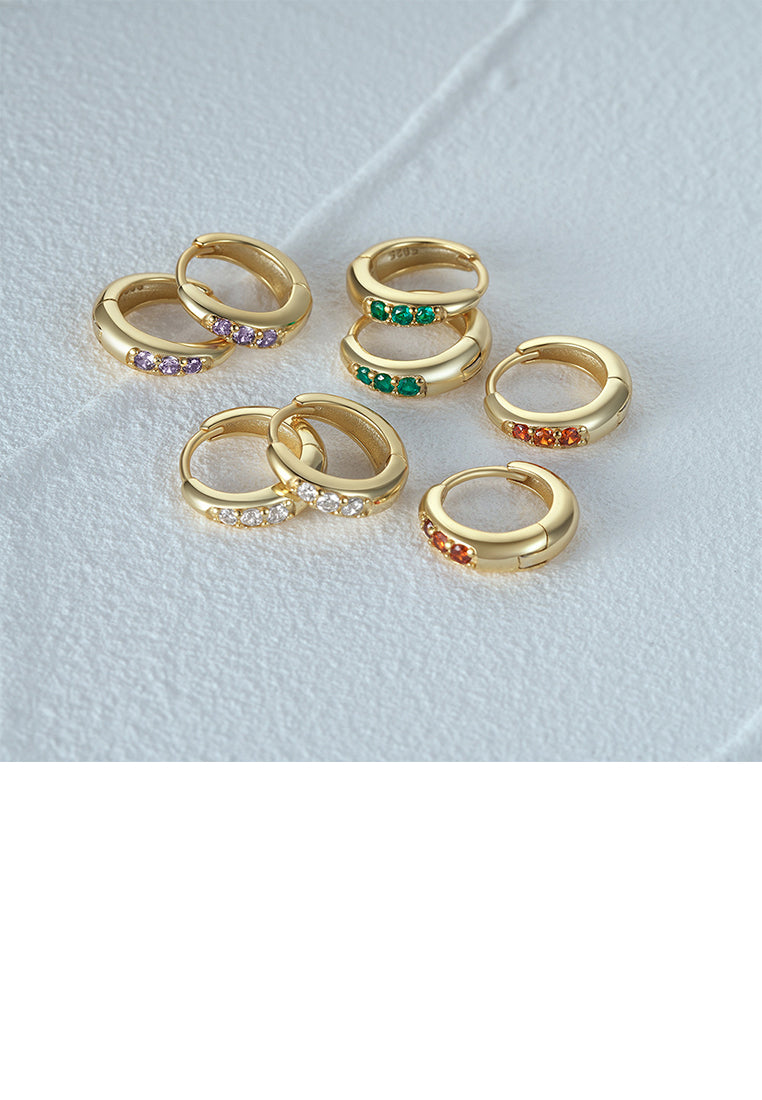 925 Sterling Silver Plated Gold Simple Fashion Geometric Hoop Earrings with White Cubic Zirconia - Luxurious Look