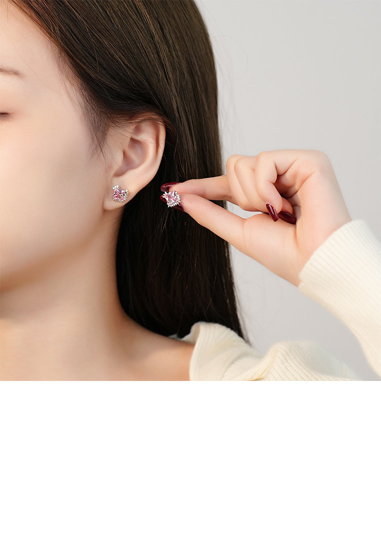 925 Sterling Silver Simple Fashion Star Square Geometric Stud Earrings with Pink Cubic Zirconia - Luxurious Look - Vibrant Color