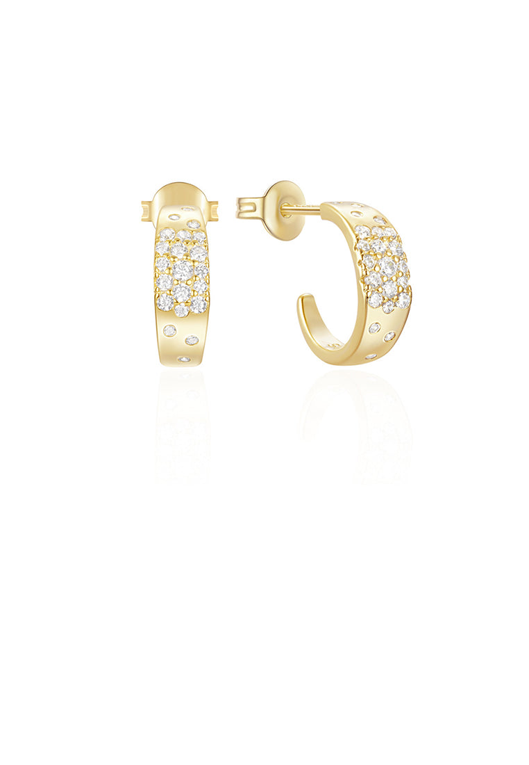 925 Sterling Silver Plated Gold Simple Brilliant C-shaped Geometric Stud Earrings with Cubic Zirconia - Luxurious Look