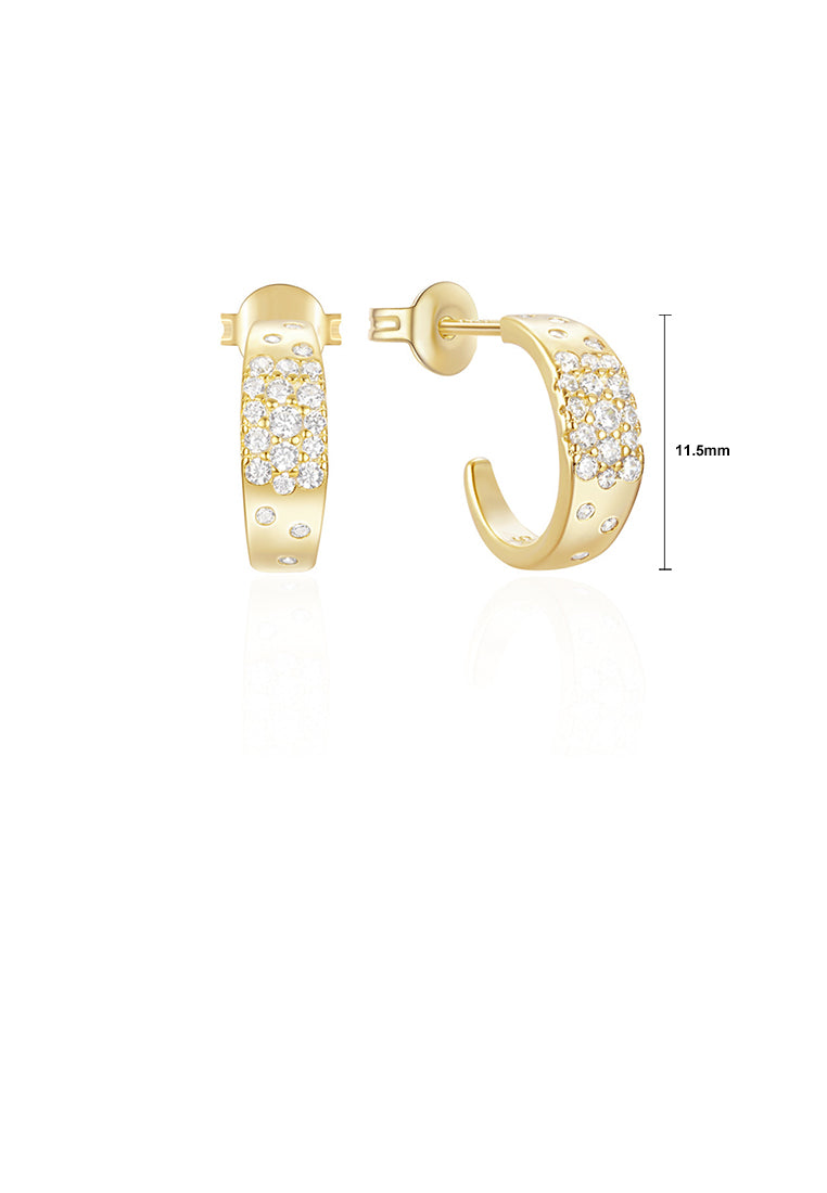 925 Sterling Silver Plated Gold Simple Brilliant C-shaped Geometric Stud Earrings with Cubic Zirconia - Luxurious Look