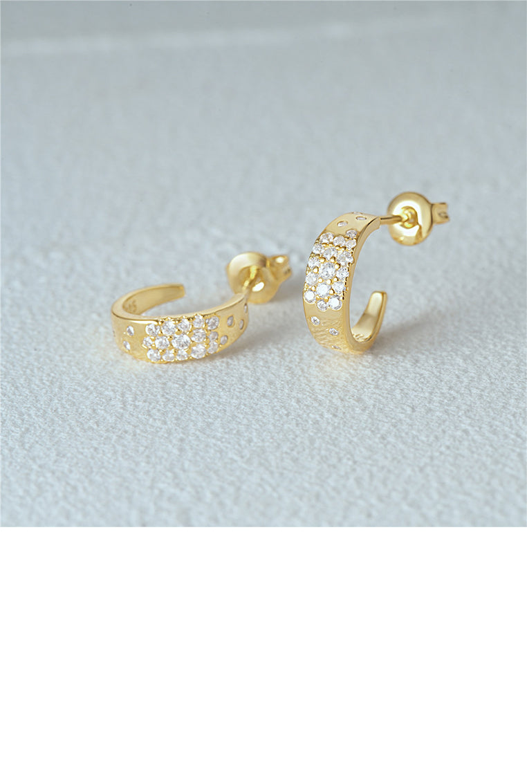 925 Sterling Silver Plated Gold Simple Brilliant C-shaped Geometric Stud Earrings with Cubic Zirconia - Luxurious Look