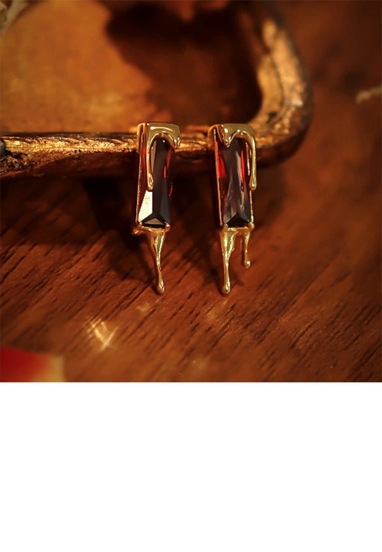 925 Sterling Silver Plated Gold Simple Personalized Lava Geometric Square Stud Earrings with Cubic Zirconia - Luxurious Look