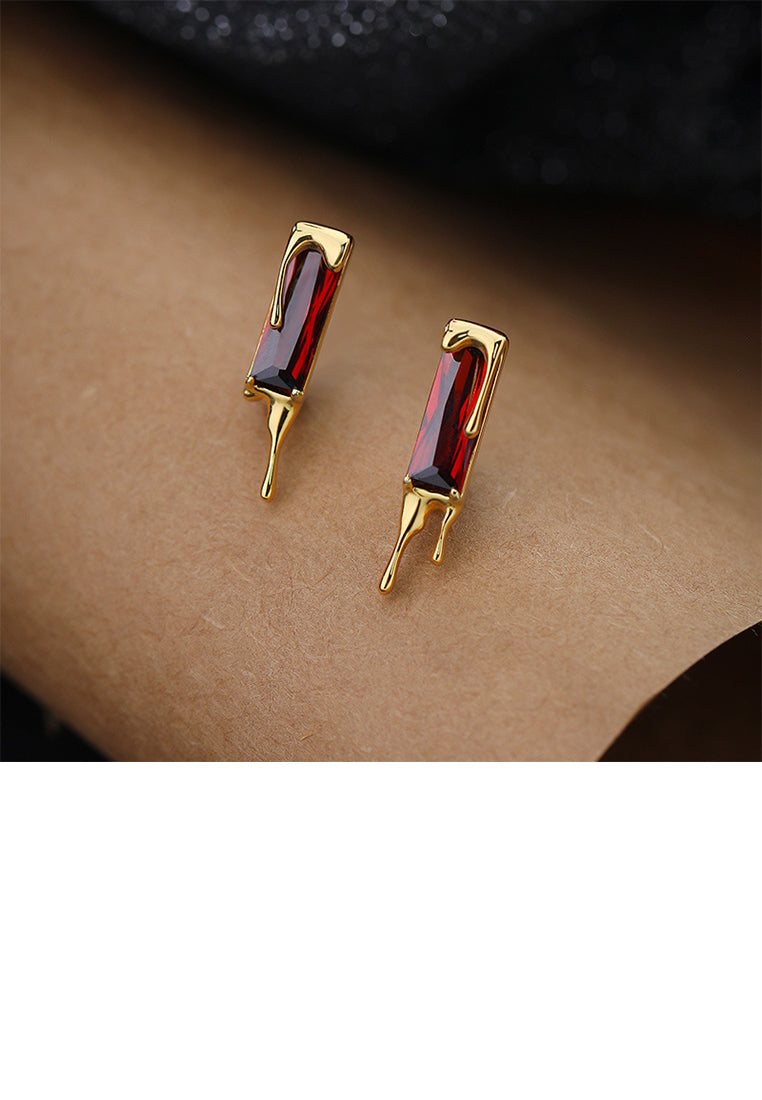 925 Sterling Silver Plated Gold Simple Personalized Lava Geometric Square Stud Earrings with Cubic Zirconia - Luxurious Look