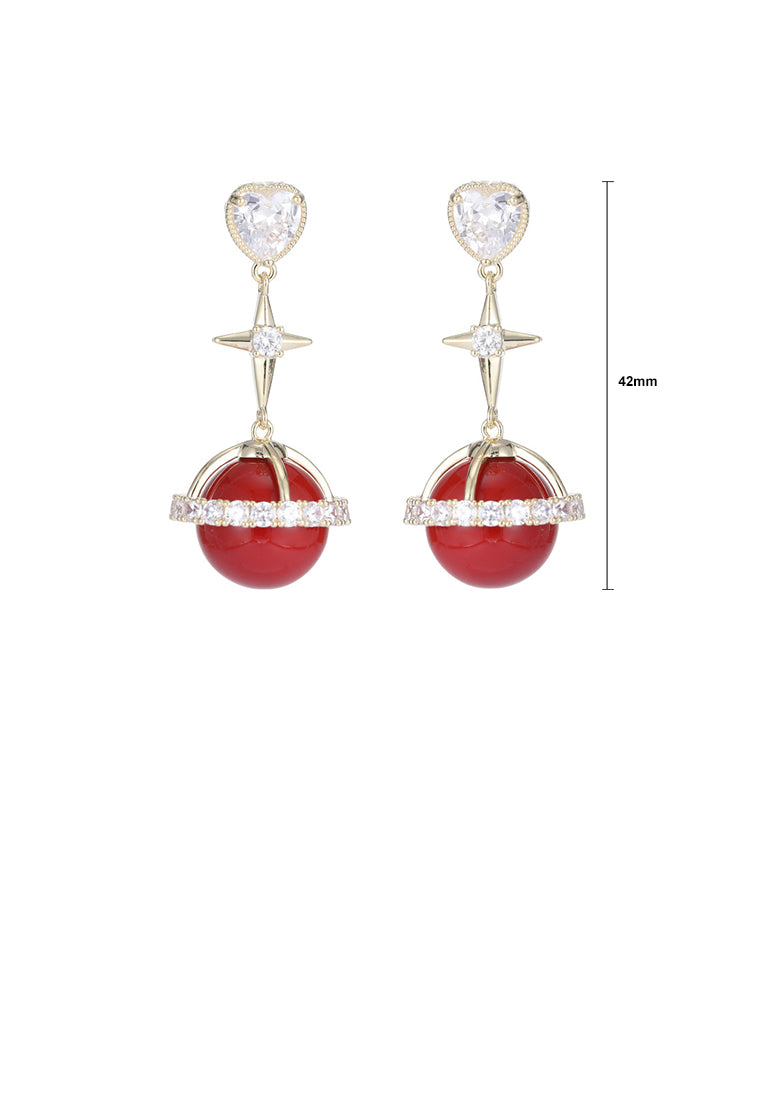 Fashion and Creative Plated Gold Planet Heart Earrings with Cubic Zirconia - Luxurious Look