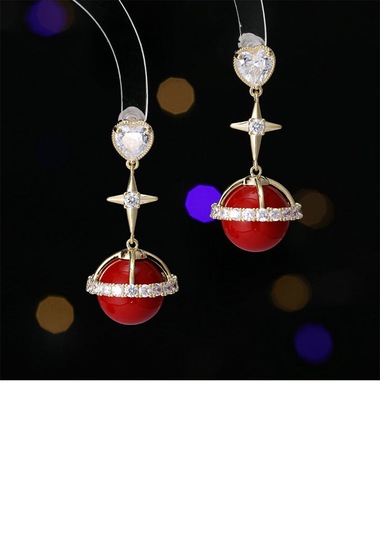 Fashion and Creative Plated Gold Planet Heart Earrings with Cubic Zirconia - Luxurious Look