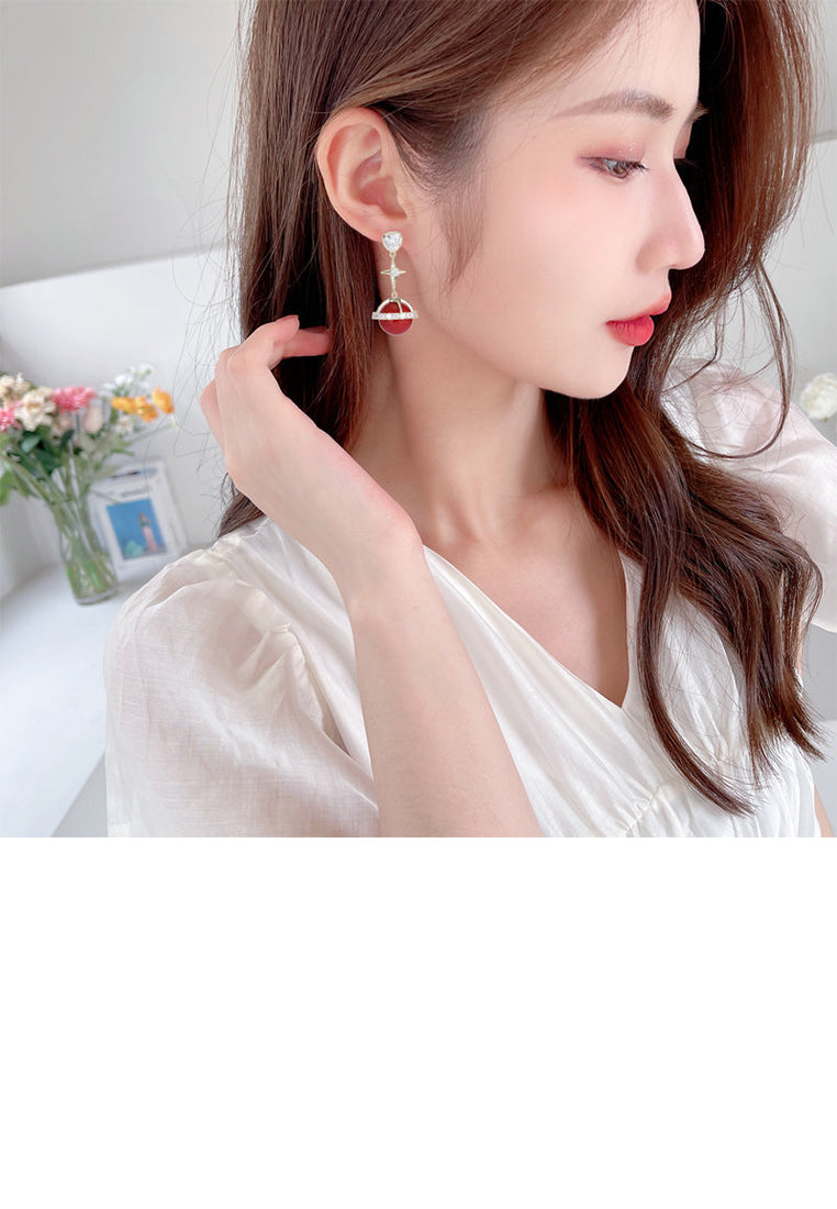 Fashion and Creative Plated Gold Planet Heart Earrings with Cubic Zirconia - Luxurious Look