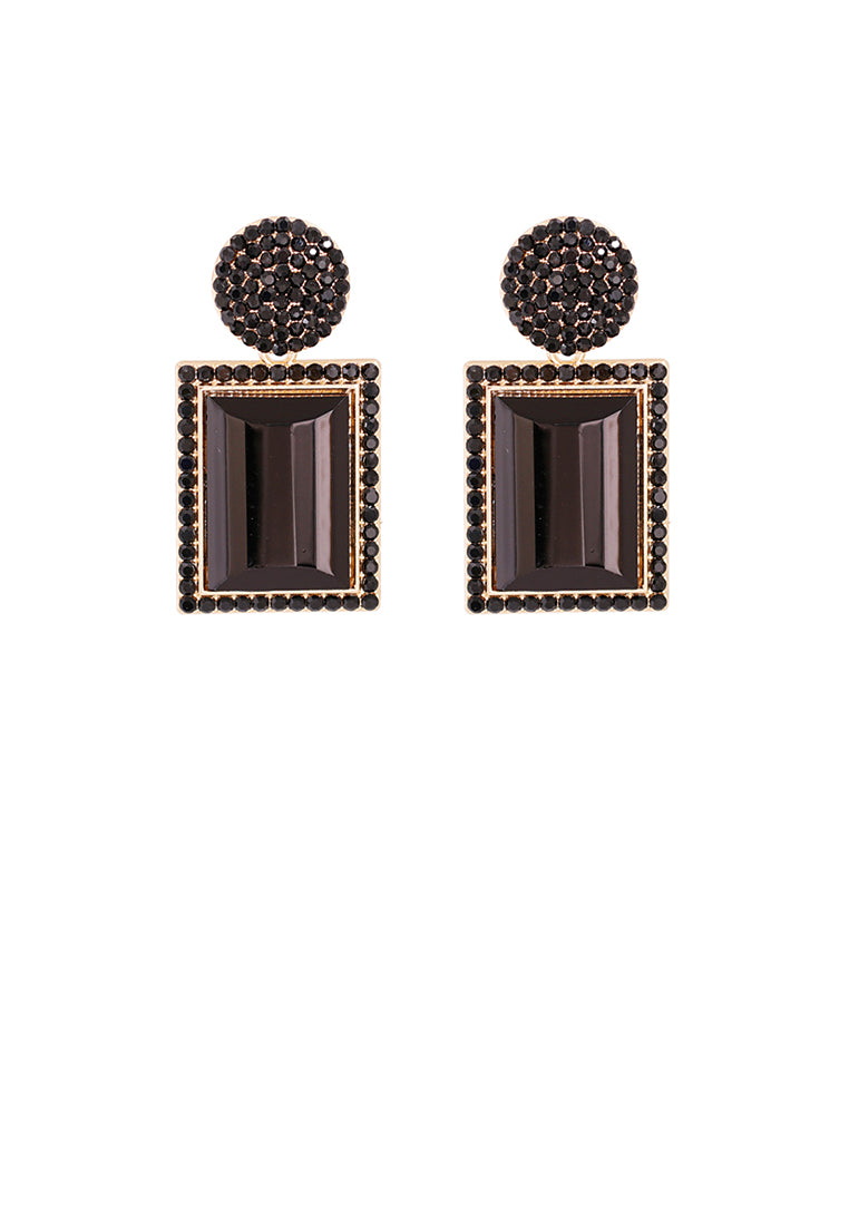 Fashion Brilliant Plated Gold Geometric Earrings with Black Cubic Zirconia - Luxurious Look