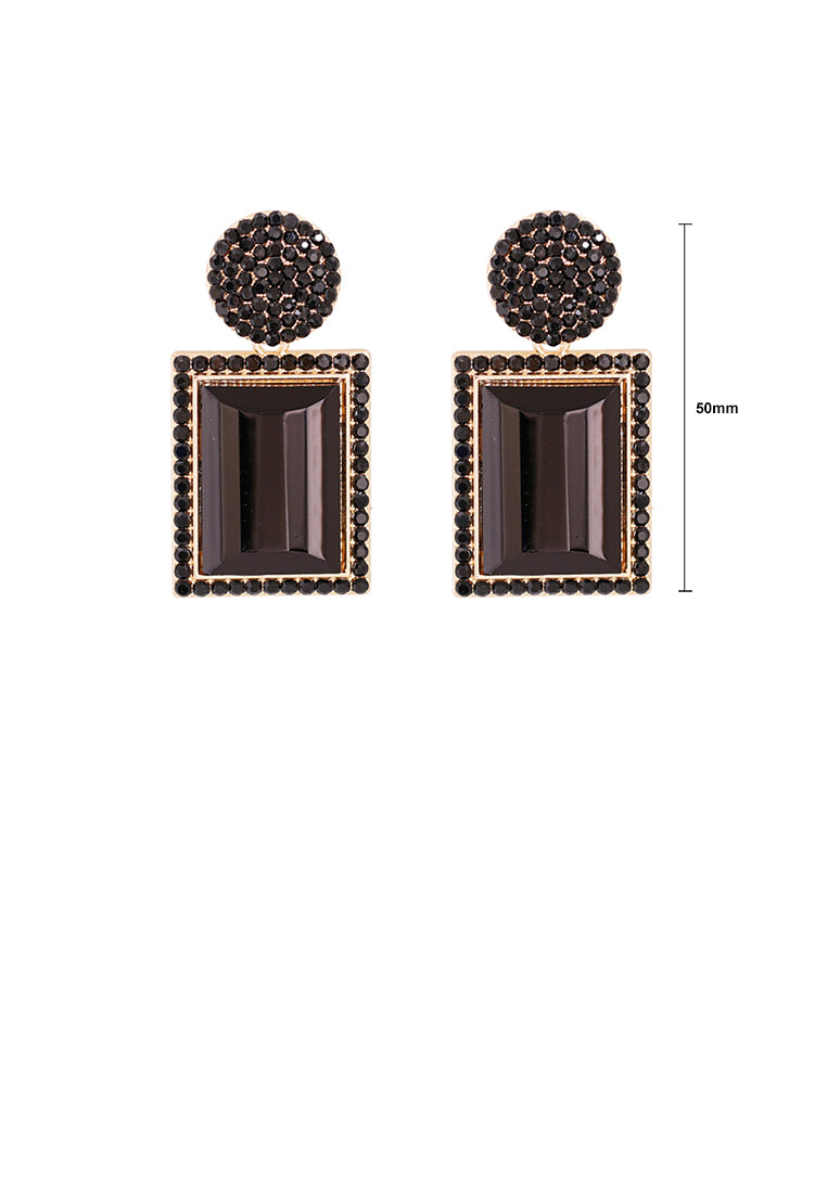 Fashion Brilliant Plated Gold Geometric Earrings with Black Cubic Zirconia - Luxurious Look
