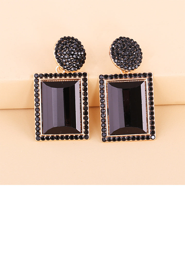 Fashion Brilliant Plated Gold Geometric Earrings with Black Cubic Zirconia - Luxurious Look