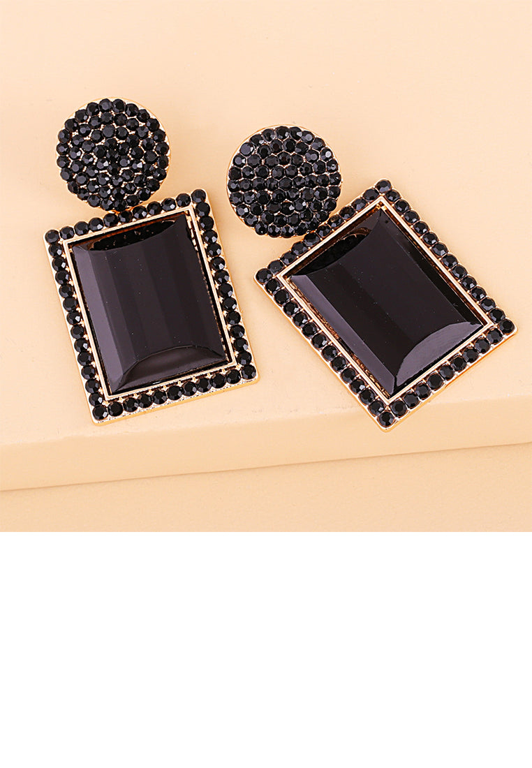 Fashion Brilliant Plated Gold Geometric Earrings with Black Cubic Zirconia - Luxurious Look