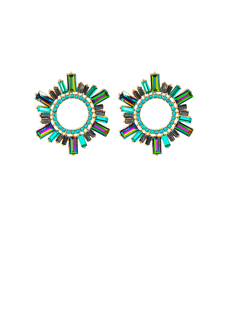 Fashion and Simple Plated Gold Hollow Circle Geometric Stud Earrings with Green Cubic Zirconia - Luxurious Look