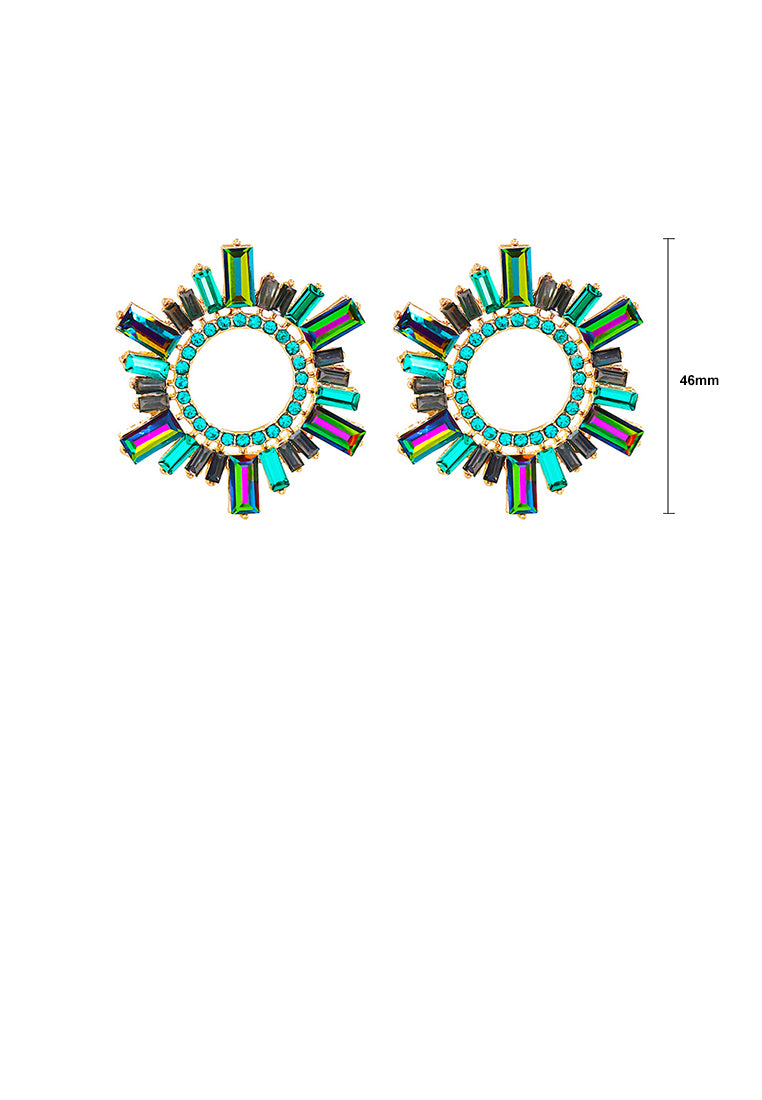 Fashion and Simple Plated Gold Hollow Circle Geometric Stud Earrings with Green Cubic Zirconia - Luxurious Look