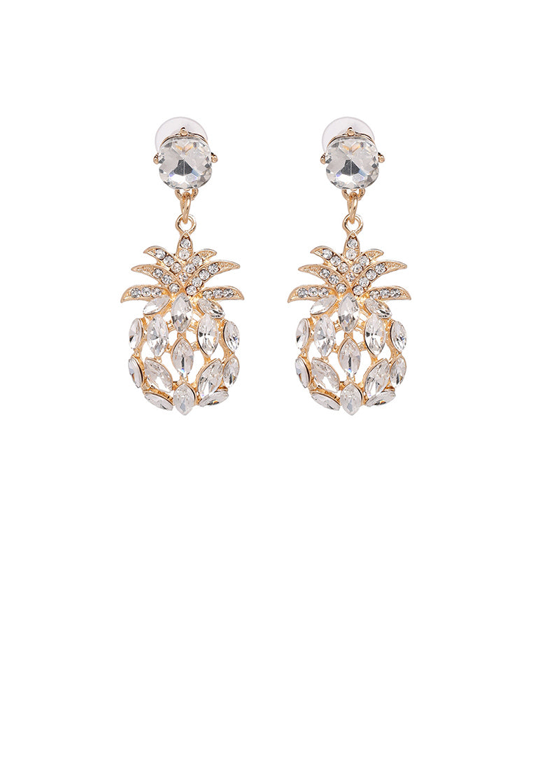 Fashion Sweet Plated Gold Pineapple Earrings with White Cubic Zirconia - Luxurious Look