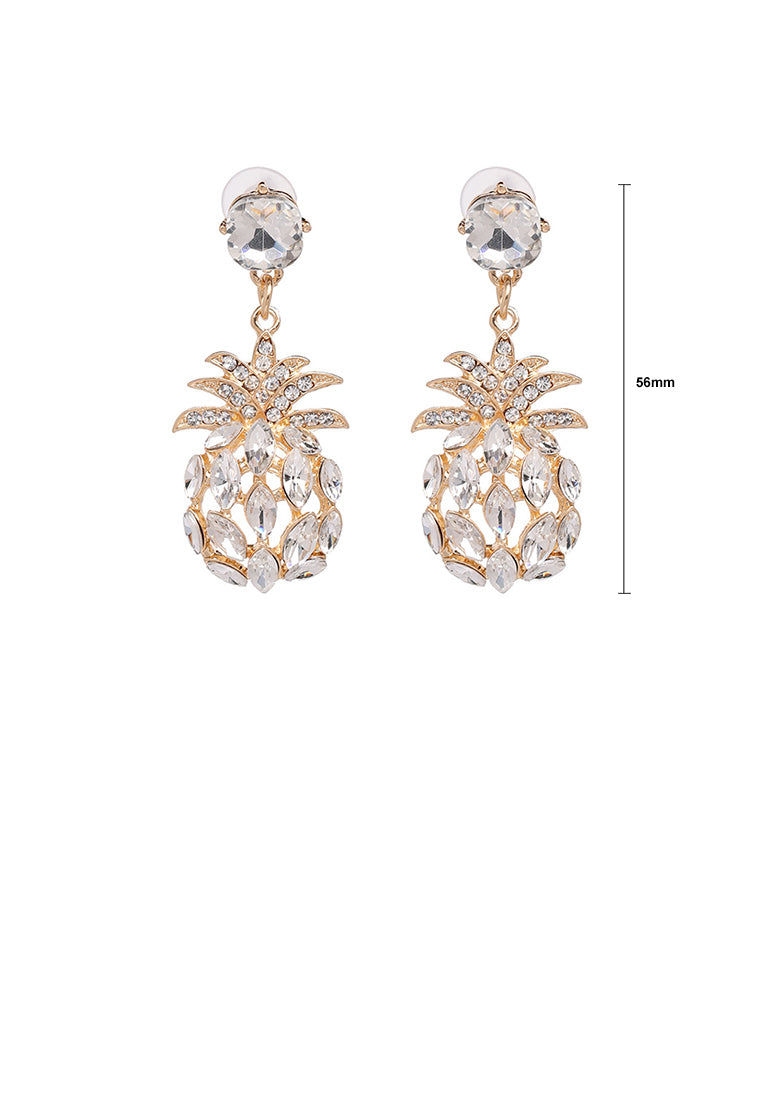 Fashion Sweet Plated Gold Pineapple Earrings with White Cubic Zirconia - Luxurious Look