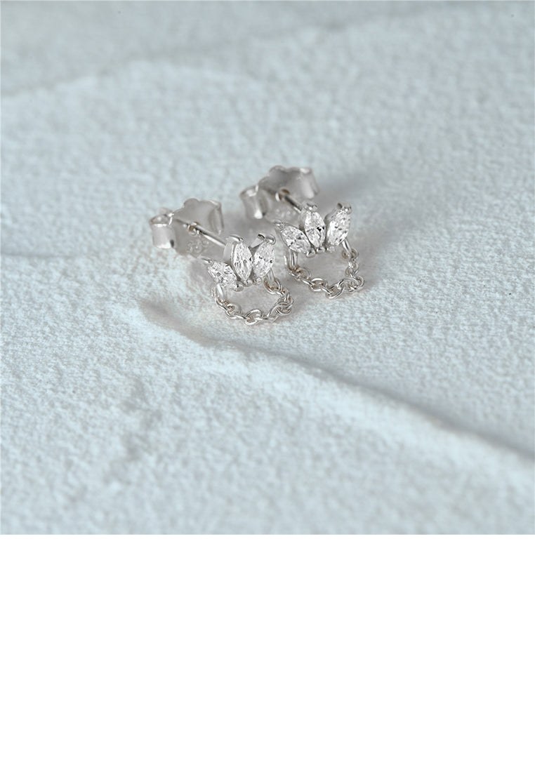 925 Sterling Silver Simple Fashion Geometric Tassel Stud Earrings with Cubic Zirconia - Luxurious Look