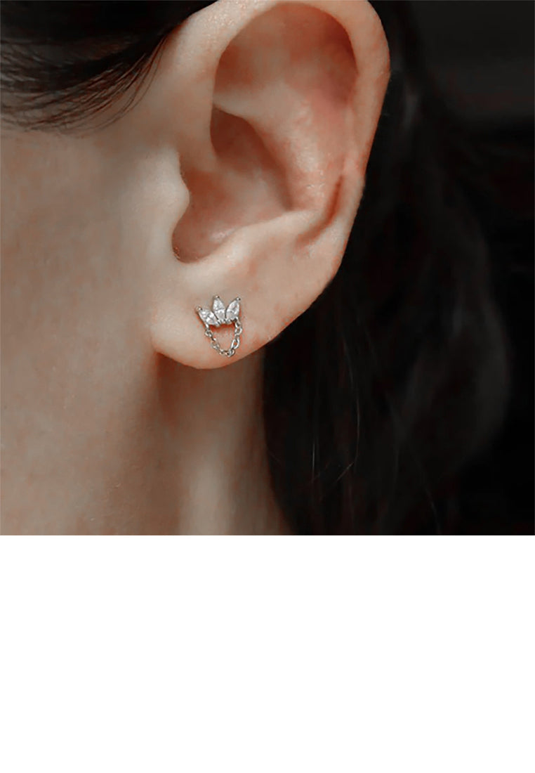925 Sterling Silver Simple Fashion Geometric Tassel Stud Earrings with Cubic Zirconia - Luxurious Look