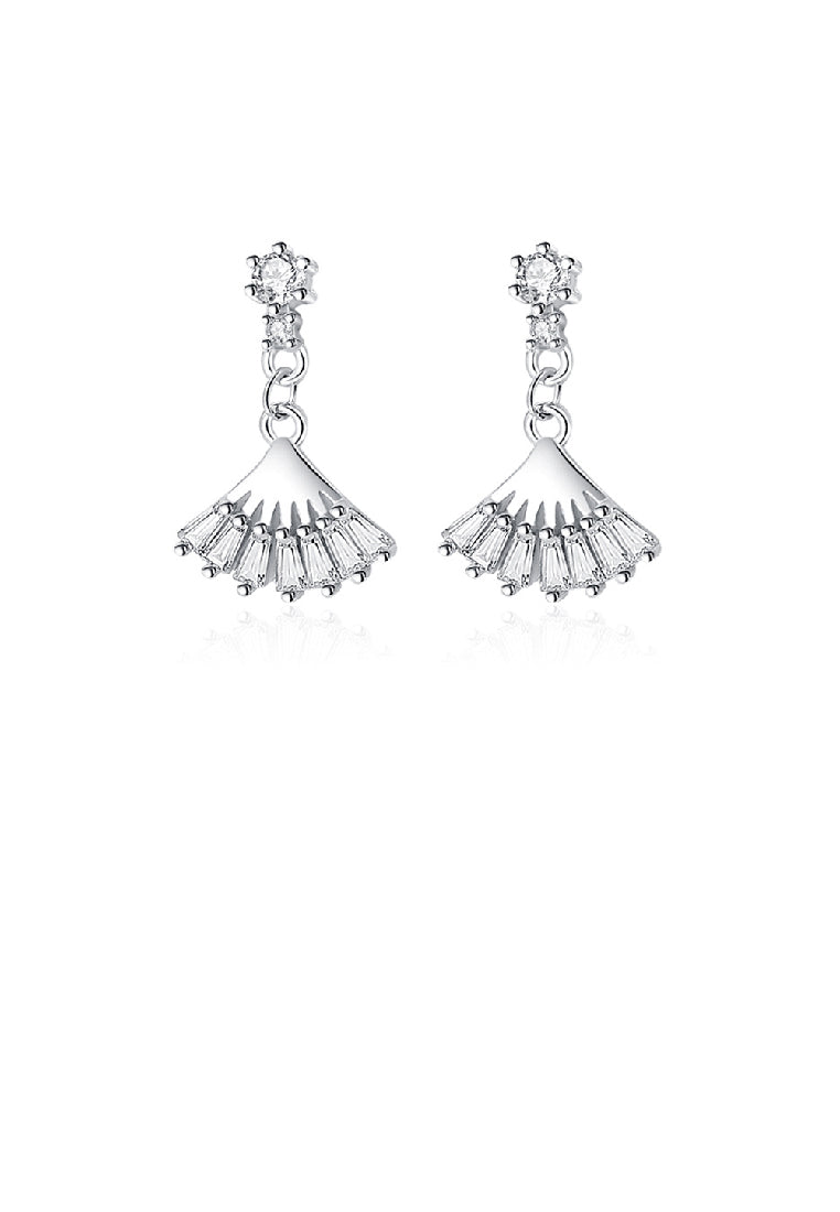 925 Sterling Silver Fashion Simple Scalloped Skirt Tassel Earrings with Cubic Zirconia - Luxurious Look
