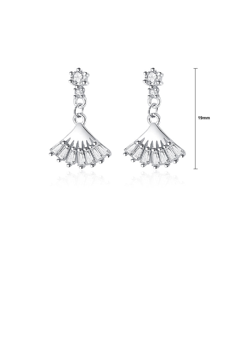 925 Sterling Silver Fashion Simple Scalloped Skirt Tassel Earrings with Cubic Zirconia - Luxurious Look