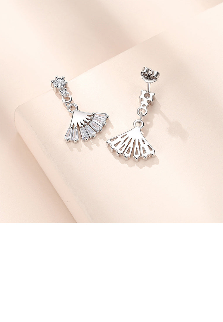 925 Sterling Silver Fashion Simple Scalloped Skirt Tassel Earrings with Cubic Zirconia - Luxurious Look