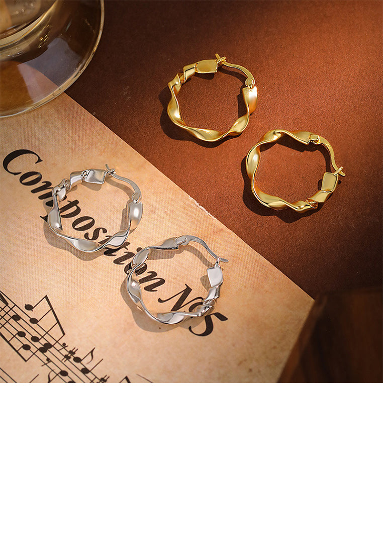 925 Sterling Silver Plated Gold Simple and Fashion Möbius Twist Geometric Earrings