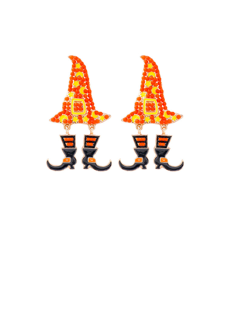 Fashionable and Creative Plated Gold Halloween Wizard Hat Witch Orange Ball Earrings