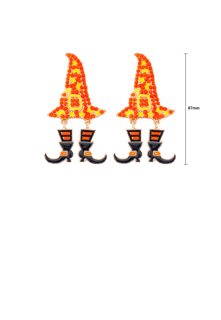 Fashionable and Creative Plated Gold Halloween Wizard Hat Witch Orange Ball Earrings