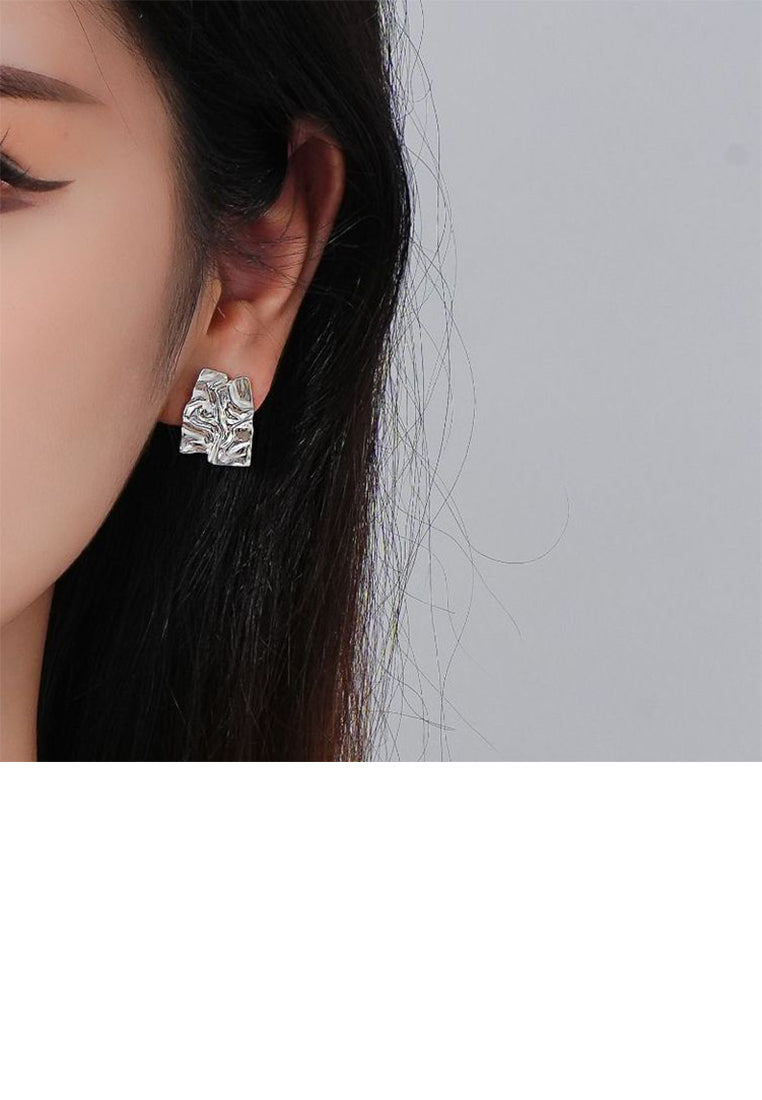 925 Sterling Silver Fashion Personality Asymmetric Pattern Geometric Imitation Pearl Earrings - Luxurious Look