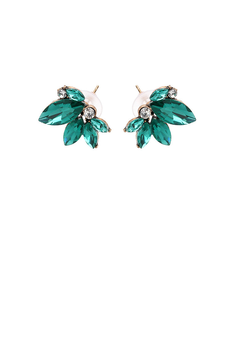 Fashion Simple Plated Gold Flower Stud Earrings with Green Cubic Zirconia - Luxurious Look