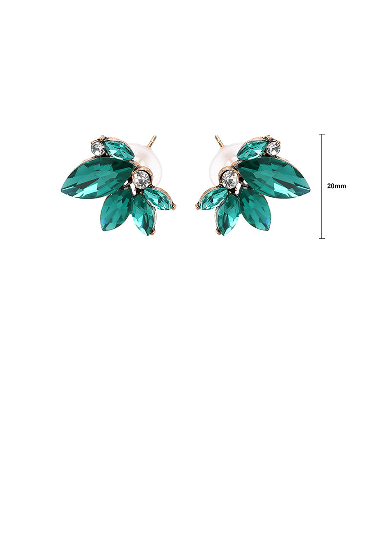 Fashion Simple Plated Gold Flower Stud Earrings with Green Cubic Zirconia - Luxurious Look