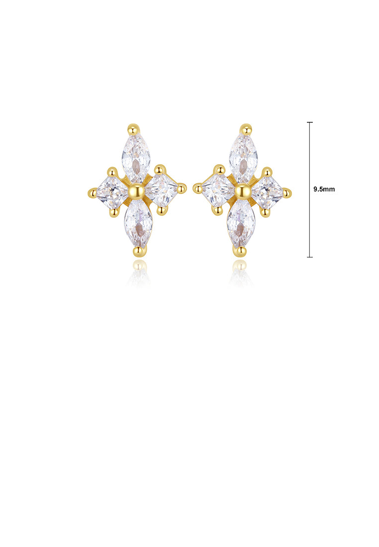 925 Sterling Silver Plated Gold Simple Personality Geometric Rhombus Stud Earrings with Cubic Zirconia - Luxurious Look